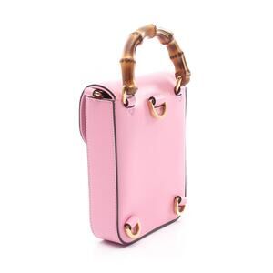 Gucci Handle Leather 2way Handbag Bamboo Top Pink
